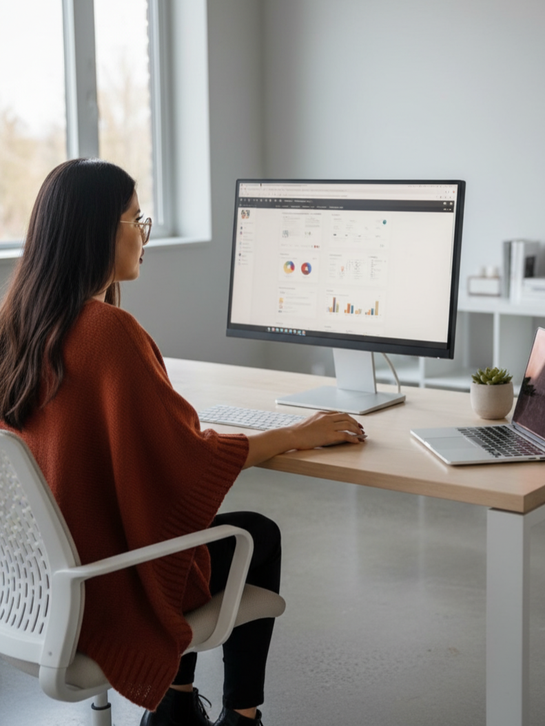 Brittany Thompson sitting at a desk on a computer, generated by Google Gemini AI
