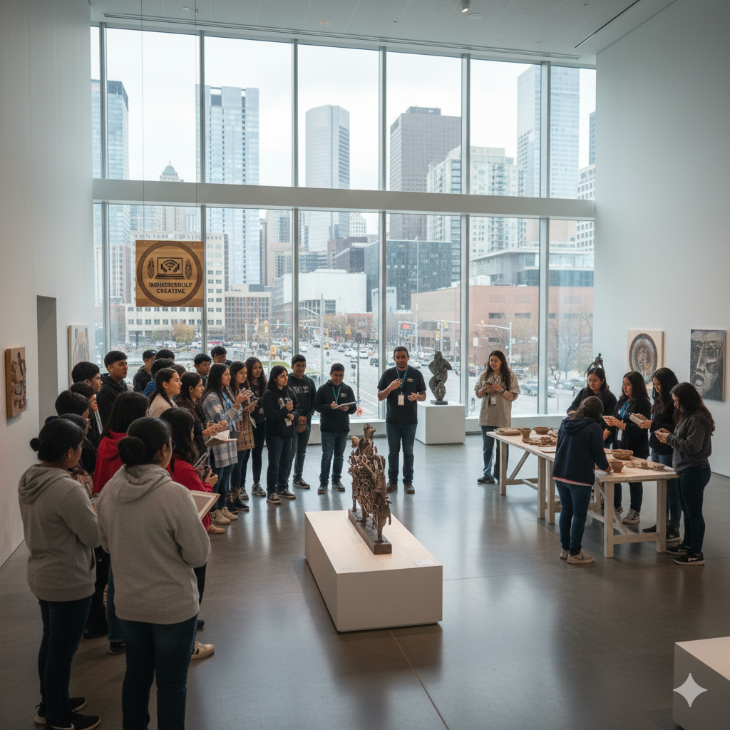 Indigenous Students participating in an Art Gallery Workshop Trip that they travelled to a nearby city from their reservation