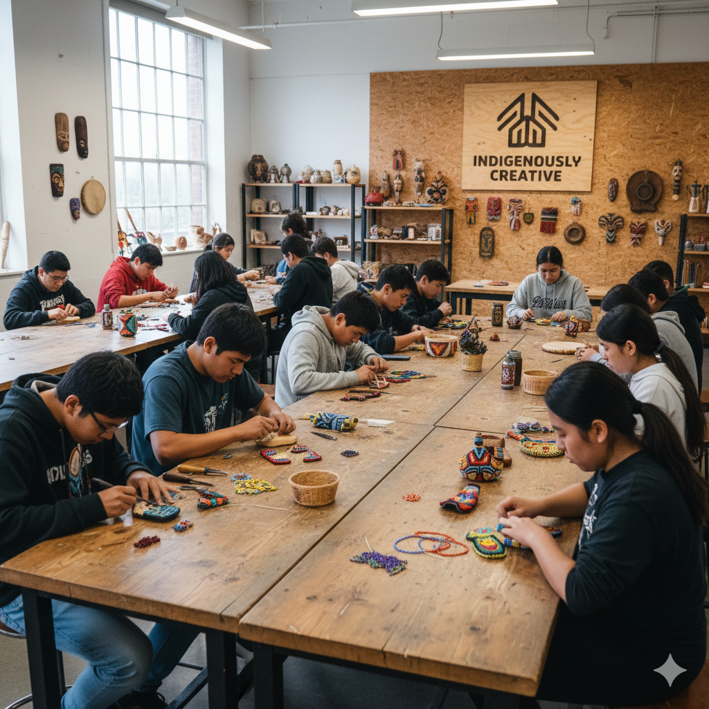 Indigenous Students participating in an Indigenous Community Centre Craft Workshop Trip that they travelled to a nearby city from their reservation