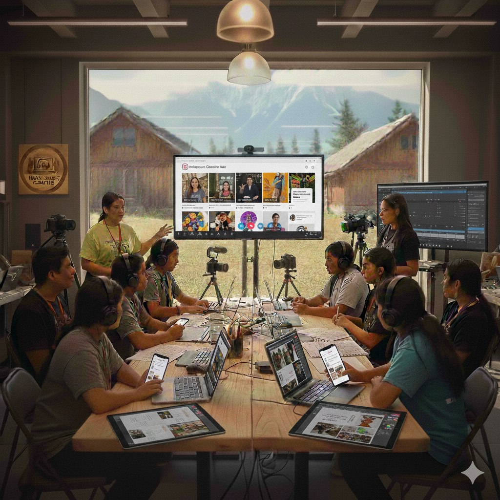 Indigenous Students participating in a Social Media and Content Creation Workshop video-conferenced to their reservation